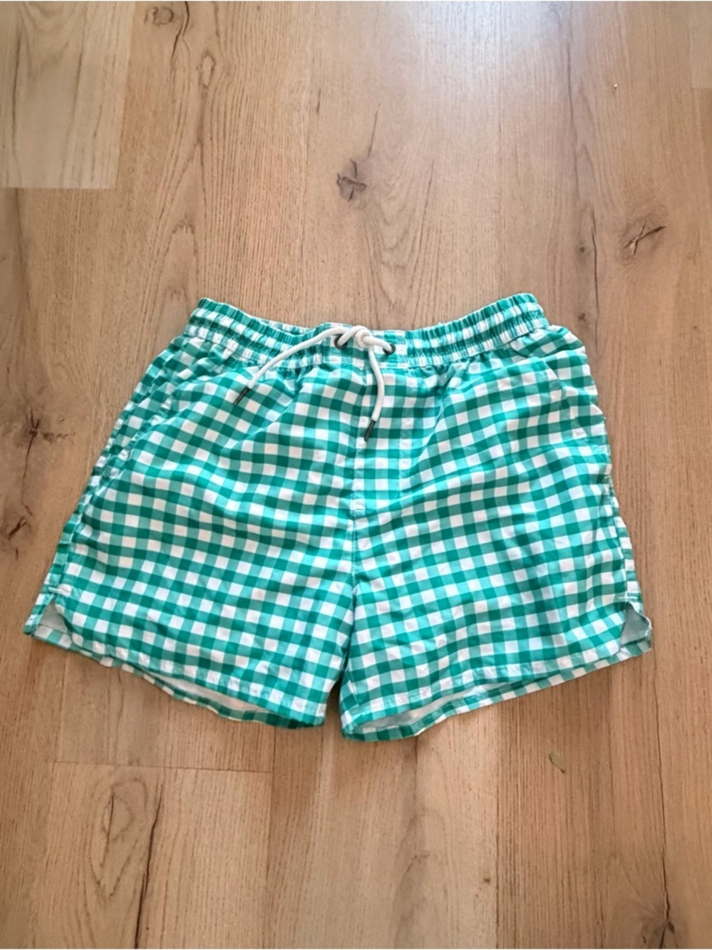 Men’s  Green Gingham Swim Trunks
